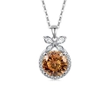 Elegant S925 silver necklace with champagne round gem and butterfly diamond accent - 925 Silver / Platinum Color (Champagne Zirconia)