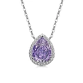 S925 sterling silver necklace with pear-cut purple gemstone and halo pendant - Platinum Color (Purple Zirconia)