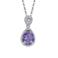 Silver necklace featuring a dual pear-shaped pendant with purple and white gemstones - 925 Silver / Platinum Color (Purple Zirconia)