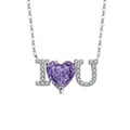 S925 Silberhalskette mit lila Herz-Edelstein und I Love You Schriftzug-Design - Platiniert (Violetter Zirkonia)