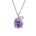 S925 zilveren ketting met paarse ronde edelsteen en hanger met strikje en diamanten - 925 zilver / Platina Kleur (Paarse Zirconia)