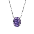 Elegant women's necklace with oval purple gemstone pendant and silver cross chain - Silver Tone (Purple Zirconia)
