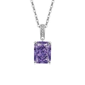Elegant silver pendant with a large radiant cut purple gemstone and diamond accents - Platinum Plated (Purple Zirconia)