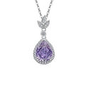 Collana con ciondolo a goccia in gemma viola, dettaglio a foglia d'argento e pavé di cristalli - Placcato Platino (Zirconia Viola)