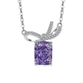S925 silver necklace featuring a bow design and a rectangular purple gemstone pendant - Platinum Plated (Purple Zirconia)