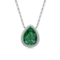 S925 sterling silver necklace with pear-shaped green gemstone and halo diamonds - Platinum Color (Emerald Green Zirconia)