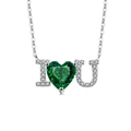 Elegante S925 Silberhalskette mit grünem Herz-Edelstein und I Love You Anhänger - Platin Gold (smaragd Diamant)