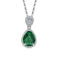 Elegant emerald water drop necklace with sparkling crystals in silver finish - 925 Silver / Platinum Color (Emerald Green Zirconia)