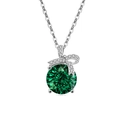 Zilveren S925-ketting met smaragdgroene edelsteen en sprankelende strikvormige hanger - 925 zilver / Platina Kleur (Smaragdgroene Zirconia)