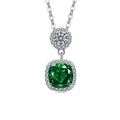 Exquisite silver necklace with cushion-cut emerald green stone and sparkling halo pendant - Silver Tone (Emerald Green Zirconia)