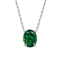 Silver pendant necklace with a large oval-cut emerald green gemstone in 4-prong setting - Silver Tone (Emerald Green Zirconia)
