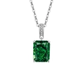 Silver necklace featuring a large emerald rectangular pendant with diamond-set bail - Platinum Color (Emerald Green Zirconia)