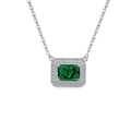 Elegant S925 silver necklace with emerald cut green gemstone pendant and halo - Platinum Color (Emerald Green Zirconia)