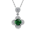 Collana a fiore in argento con pietra verde smeraldo e petali di cristallo lucenti - Color Platino (Zirconia Verde Smeraldo)