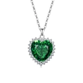 Silberne Halskette mit herzförmigem smaragdgrünem Edelstein und funkelndem Heiligenschein - Silver Tone (Emerald Green Zirconia)