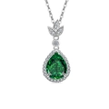 Collana in argento con gemma verde a goccia e dettagli a forma di foglia - Color Platino (Zirconia Verde Smeraldo)