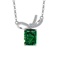S925 sterling silver necklace with emerald cut green gemstone and bow pendant - Platinum Color (Emerald Green Zirconia)