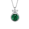 Elegant S925 silver necklace with round green zircon pendant and butterfly bow accent - 925 Silver / Platinum Color (Emerald Green Zirconia)