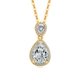Double-layered golden pear-shaped pendant necklace with halo-set crystal stones - 925 Silver / 18K Gold Color (White Zirconia)