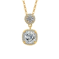 Double halo pendant necklace in golden finish with cushion-cut and round crystals - 18K Gold Tone (White Zirconia)