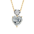 Golden double heart pendant necklace with two sparkling clear cubic zirconia stones - 18K Gold (White Zirconia)