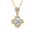 Lussuosa collana a quadrifoglio in oro con pietra principale brillante e diamanti baguette - Placcato Oro 18K (Zirconia Bianca)
