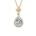 Elegante collana dorata con ciondolo a forma di pera, halo di zirconi e motivo a foglia - Placcato Oro 18K (Zirconia Bianca)