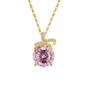 Elegante s925 zilveren strik ketting in goud met een ronde roze zirkoon hanger - 925 zilver / 18K Goud Kleur (Roze Zirconia)