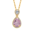 Elegant gold pendant necklace with pear-cut pink gemstone and shimmering zircon halo - 925 Silver / 18K Gold Color (Pink Zirconia)