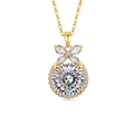 Exquisite S925 sterling silver golden bow necklace with ice cut round sparkling stone - 925 Silver / 18K Gold Plated (White Zirconia)