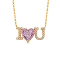 Goldene I Love You Kette mit rosa Herz-Edelstein und funkelnden Diamant-Akzenten - 18K Gold (Rosa Zirkonia)