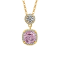 Luxury gold necklace with white round diamond and pink cushion-cut gemstone pendants - 18K Gold Tone (Pink Zirconia)