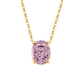 Pink oval gemstone pendant necklace with classic four-prong setting and golden chain link - 18K Gold Plated (Pink Zirconia)