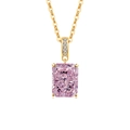 Elegant gold necklace featuring a rectangular pink gemstone pendant with small zircons - 18K Gold (Pink Zirconia)
