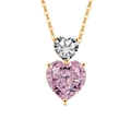 Sweet double heart pendant necklace with pink and clear zircon in gold finish - 18K Gold Plated (Pink Zirconia)