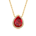 Elegant S925 silver necklace featuring a pear-cut red stone pendant in a gold-tone finish - 18K Gold Plated (Red Zirconia)