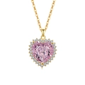 Vergoldete Herzkette mit einem großen rosa Edelstein und glänzender Diamant-Umrandung - 18K Goldton (Rosa Zirkonia)