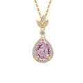 Elegante collana in oro con una grande pietra rosa a forma di pera e piccoli diamanti - Oro 18K (Zirconia Rosa)
