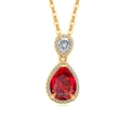 Elegant gold necklace with double pear-shaped red and white crystal pendants for women - 925 Silver / 18K Gold Color (Red Zirconia)