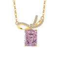 Pink radiant cut gemstone necklace with gold bow pendant and micro-set diamonds - 18K Gold (Pink Zirconia)