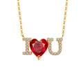 Goldene S925 Sterlingsilber Halskette mit Herz Edelstein und I Love You Anhänger - 18K Goldfarbe (Rubinroter Zirkonia)