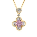 Collana placcata oro 18 carati con ciondolo a quadrifoglio e gemma rosa centrale - Oro 18K (Zirconia Rosa)