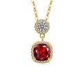 Luxurious gold necklace with round white zircon and large cushion-cut red gemstone pendant - 18K Gold Tone (Ruby Red Zirconia)