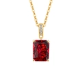 Gold necklace featuring a rectangle cut red gemstone pendant with white diamond accents - 18K Gold Color (Ruby Red Zirconia)