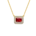 Luxurious S925 silver necklace featuring a rectangular red ruby pendant with double diamond halo - 18K Gold Plated (Red Zirconia)