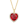 Luxuriöse goldene Herzenskette mit großem rotem Edelstein und funkelnden Diamanten - 18K Goldton (Roter Zirkonia)