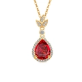 Squisita collana in oro con una gemma rossa a goccia circondata da pietre di zircone - Color Oro 18K (Zirconia Rosso Rubino)