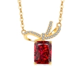Elegant gold S925 silver bow necklace featuring a large rectangular red ruby pendant - 18K Gold Color (Ruby Red Zirconia)