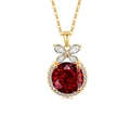 Exquisite S925 silver necklace with red round gemstone and gold bow pendant detail - 925 Silver / 18K Gold Color (Ruby Red Zirconia)