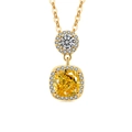 Double halo pendant necklace with cushion-cut yellow stone and gold chain - 18K Gold Tone (Golden Yellow Zirconia)